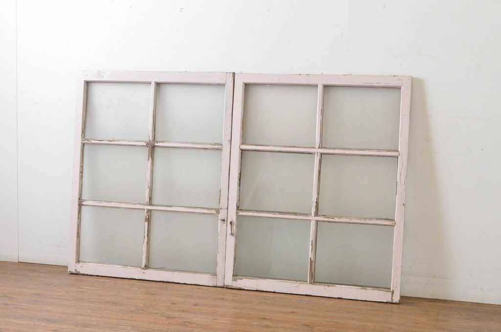 現状販売 ガラス窓2枚セット アンティーク建具 引き戸 ガラス戸 4～7営業日前後で発送 修理加工希望の方3ヶ月程で発送 R-064996