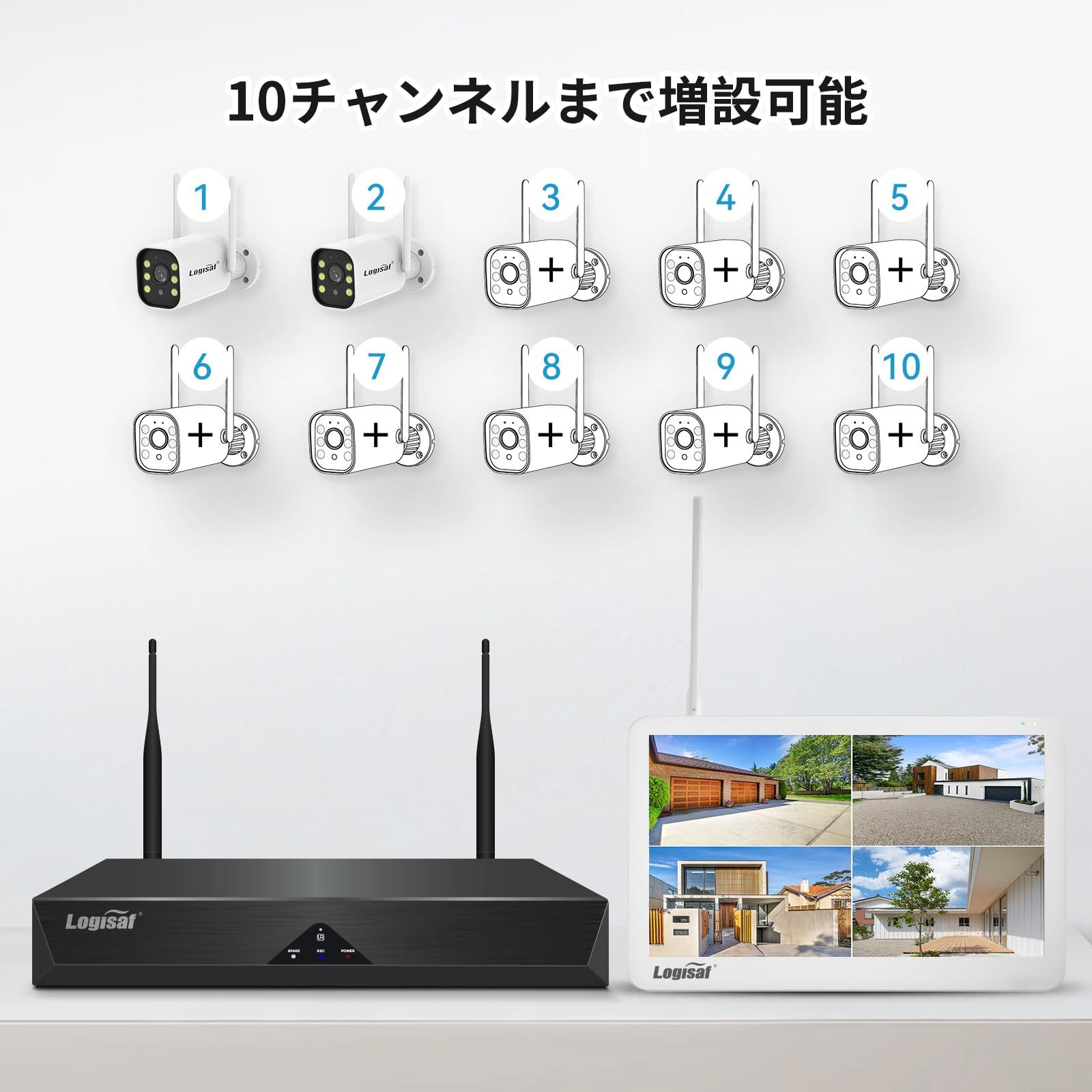 防犯カメラ 屋外 ワイヤレス Logisaf AI人体検知 増設 夜間 撮影 ワイヤレス防犯カメラ 利用不可 24時間録画 動体検知 遠隔監視 Eseecloudアプリ 警報通知 IOS Android 室内カメラ 双方向通話 日本