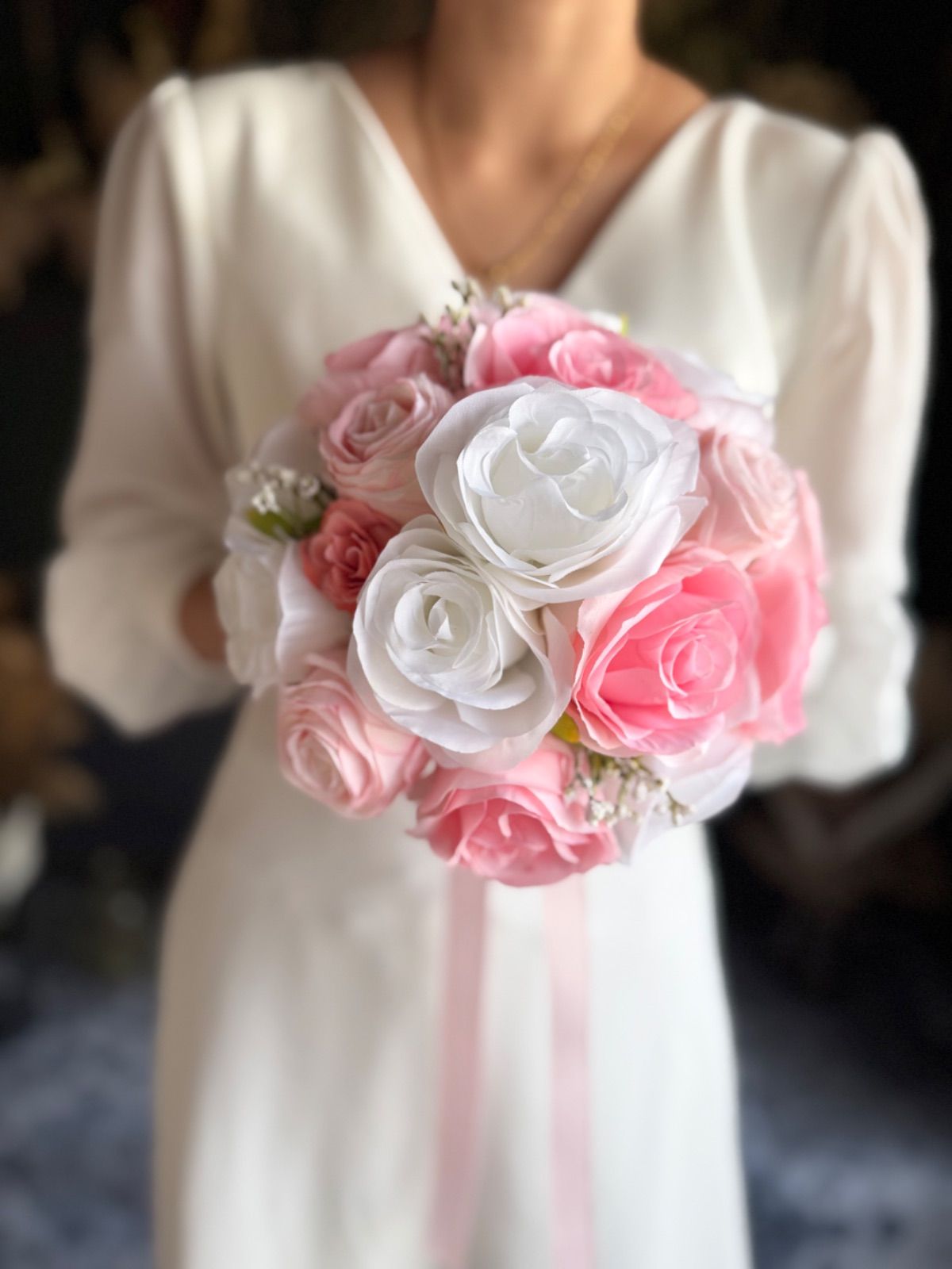 ブーケ 造花 ウェディングブーケ ピュアピンク ブートニア ピンク