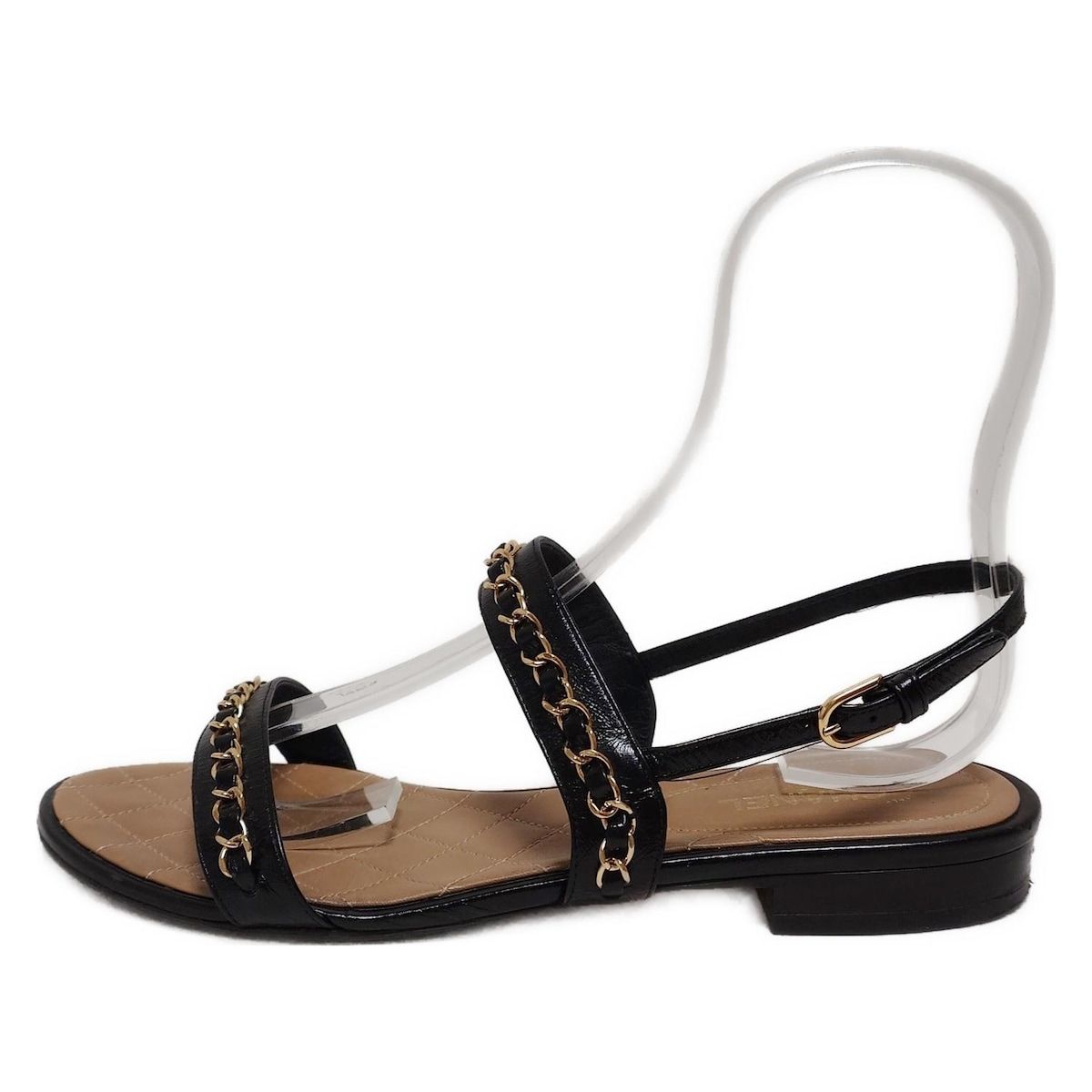 CHANEL(シャネル) サンダル 38 1/2 C レディース - 黒 ゴールド金具