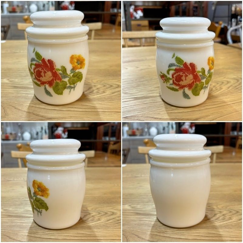 ミルクガラス 調味料入れ 4点セット スパイスボトル 保存容器 蓋付き