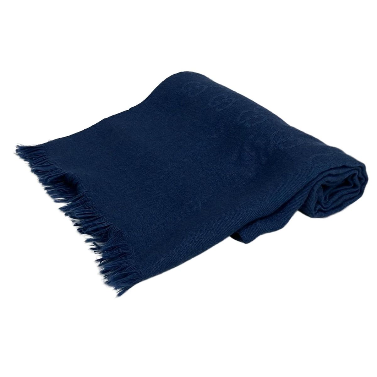 GUCCI(グッチ) マフラー美品 - ネイビー GG柄 ウール、シルク - メルカリ