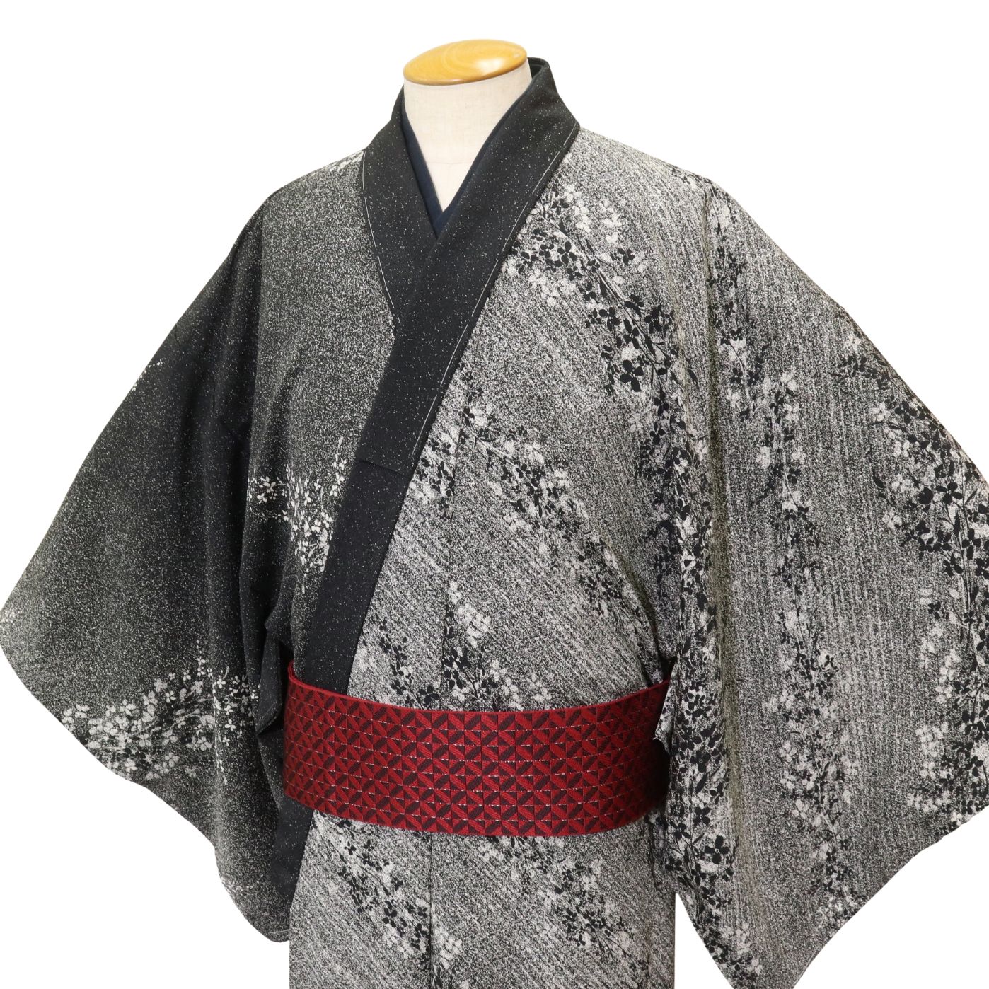 メンズ単衣着物 花吹雪 ゆめこもん特製 国産ポリちり緬生地 縫製