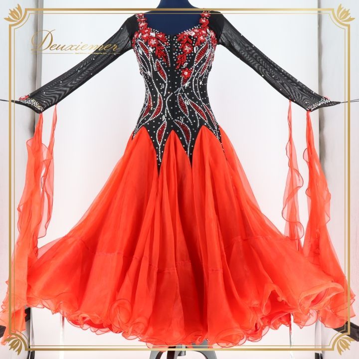 スタンダードドレス　赤黒 社交ダンス 衣装 スタンダードドレス スタンダード ドレス ワンピース