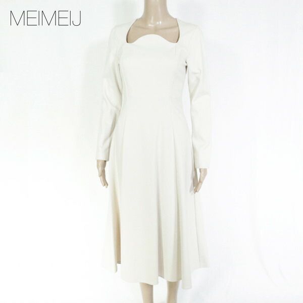 80%OFF 訳あり 新品 メイメイジェイ MEIMEI J ワンピース 40 EOP1720 Mサイズ オフホワイト レディース ロング丈長袖ワンピース フレア イタリア製