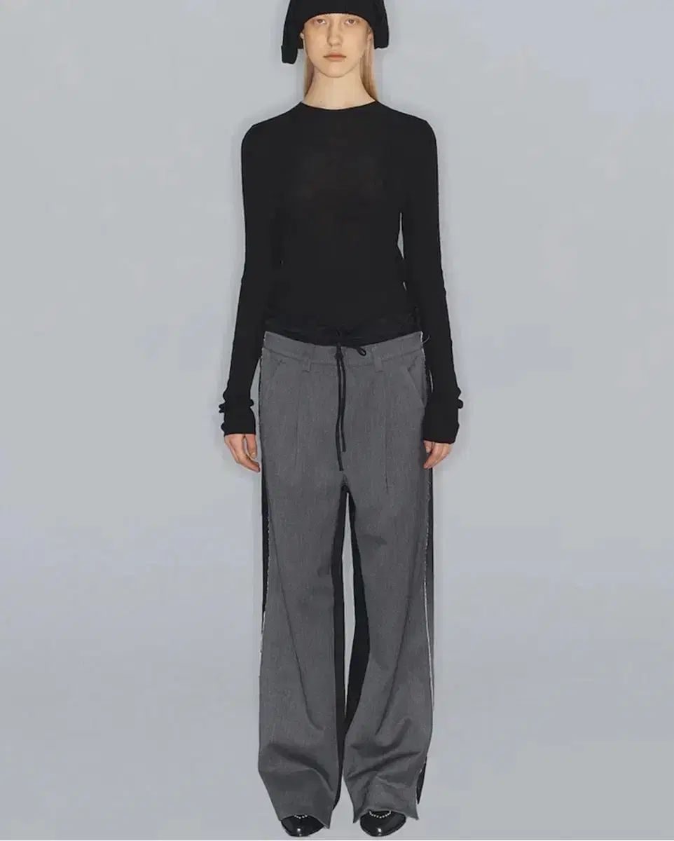 オープンワイワイ front stripe layered pants