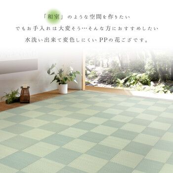 ラグ い草風 PPラグ 本間8畳 抗菌 防臭 水洗いOK 倉間 グリーン