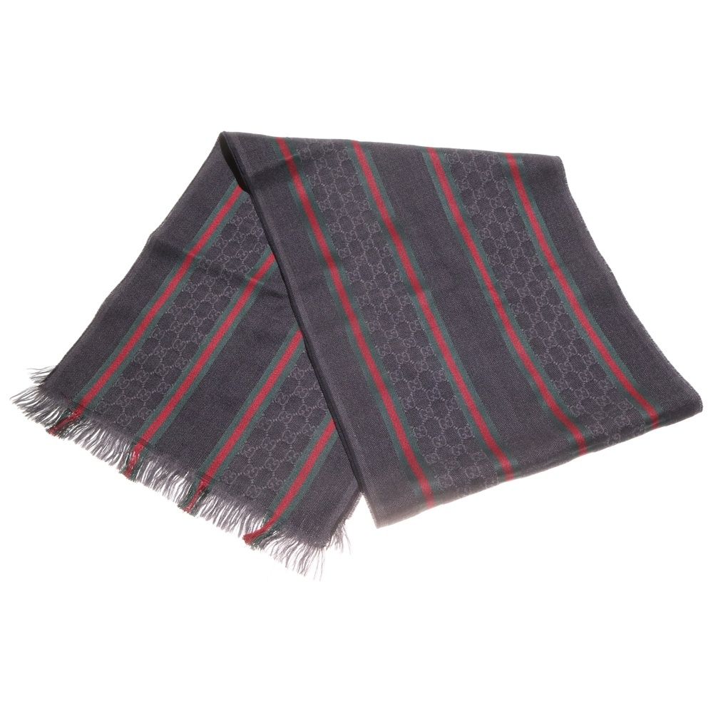 GUCCI グッチ シェリーライン フリンジ シルク混 ウール マフラー ストール ブラック 268941