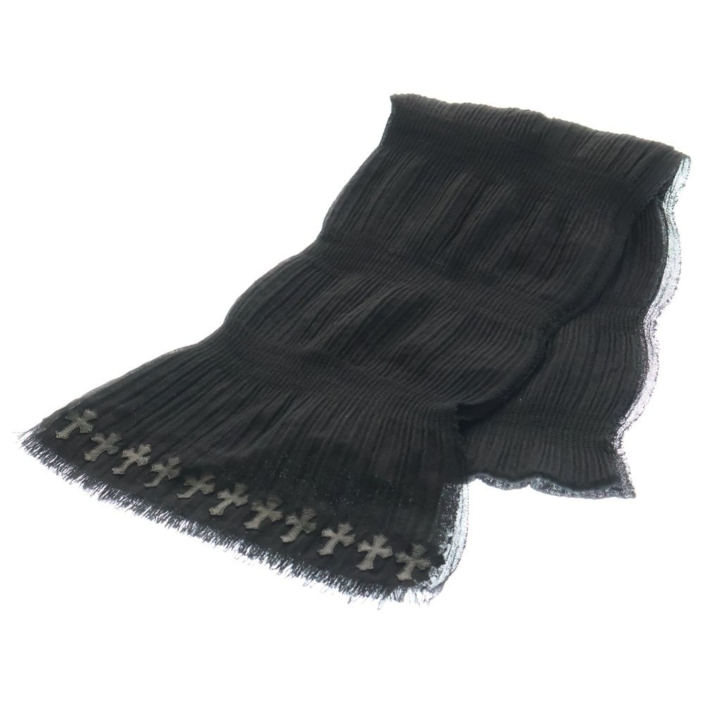 クロムハーツ　ブラック　ストール　マフラー　値下げ不可 CHROME HEARTS (クロムハーツ) レザークロスパッチ カシミアシルク