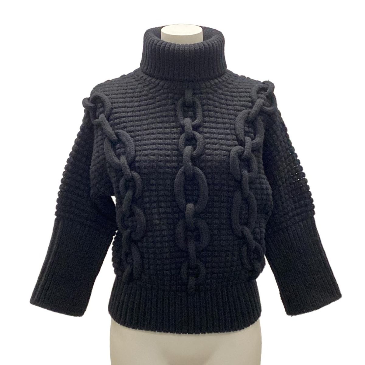 HERMES エルメス 七分袖セーター サイズ34 S レディース - 3H2642D9 黒 タートルネック シェーヌダンクル ウール