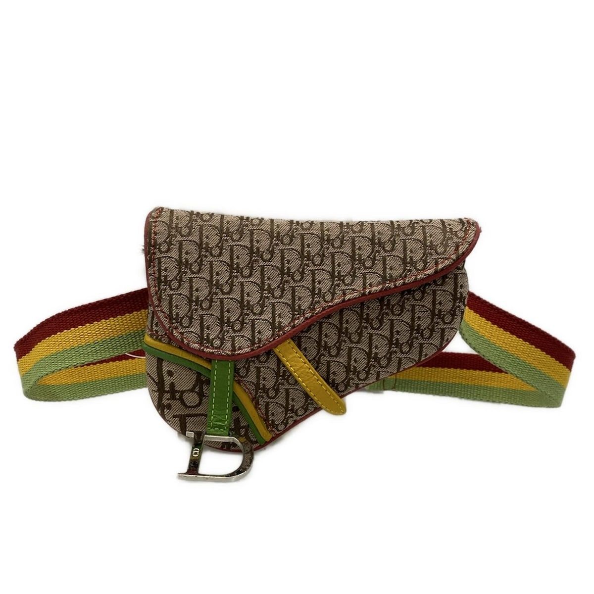 DIOR ChristianDior ディオール クリスチャンディオール ウエストポーチ サドルバッグ ラスタ ベージュ×カーキ×マルチ レザー