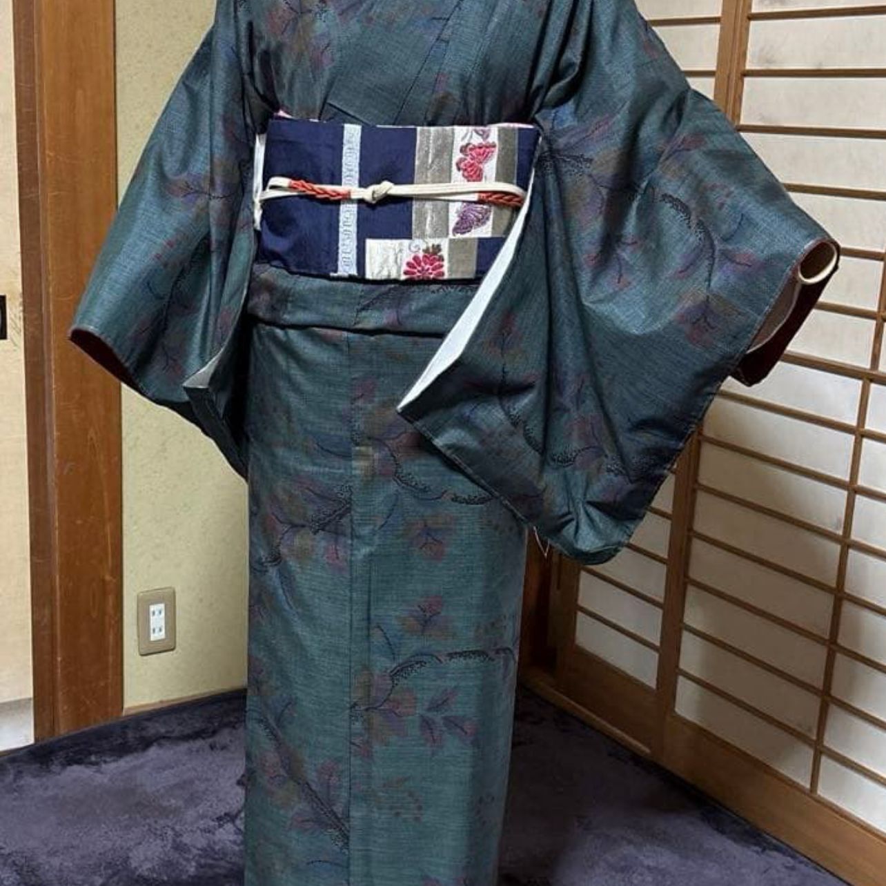 証紙 本場奄美大島紬 一元式 古代泥染 袷 フルセット 丈163 cm 裄66 Amami Oshima Tsumugi Ichigen style Ancient Mud dye Lined Full Set