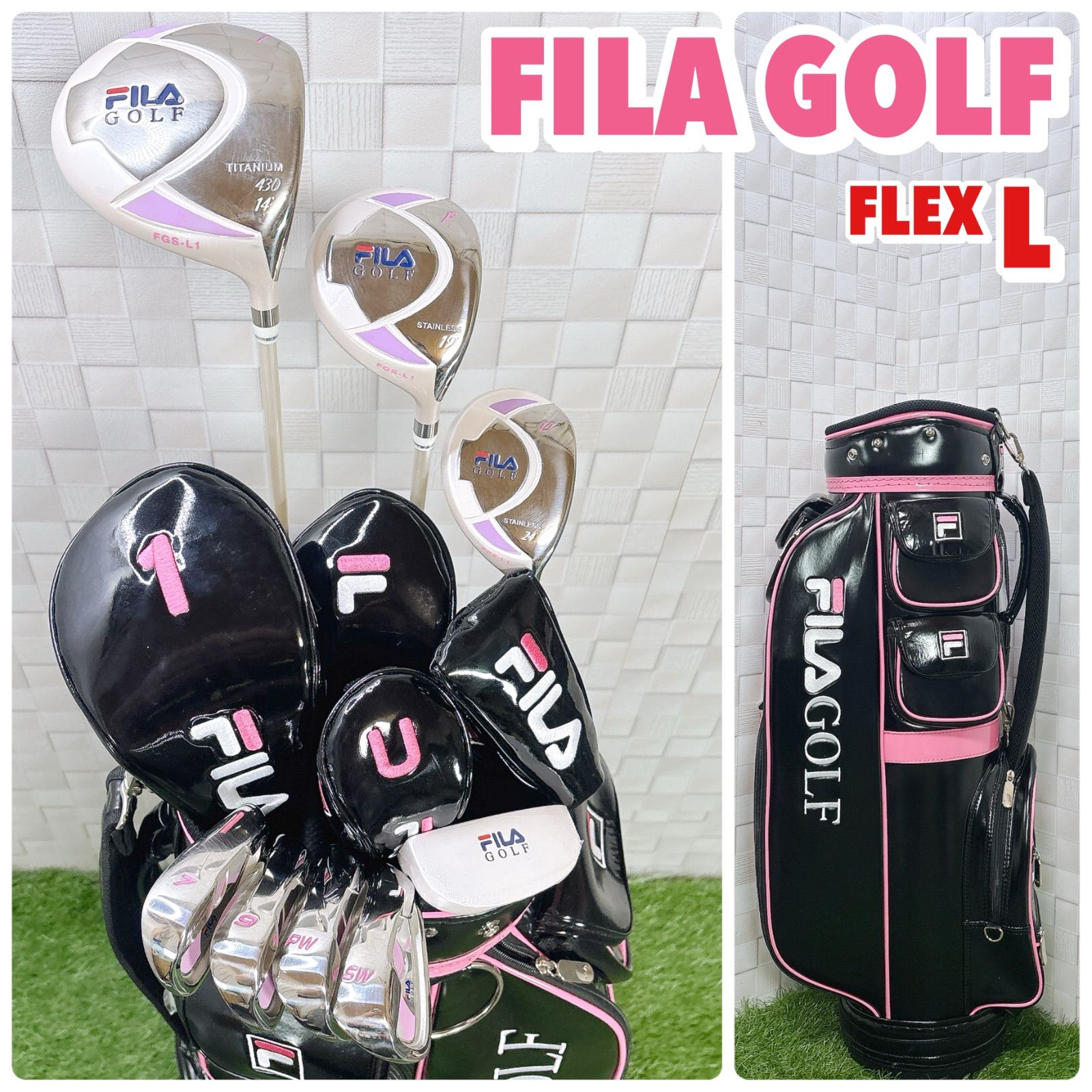 フィラゴルフ レディースゴルフ 8本 キャディバッグ付き フレックスL 右利き FILA GOLF ハーフセット 女性 コースデビュー