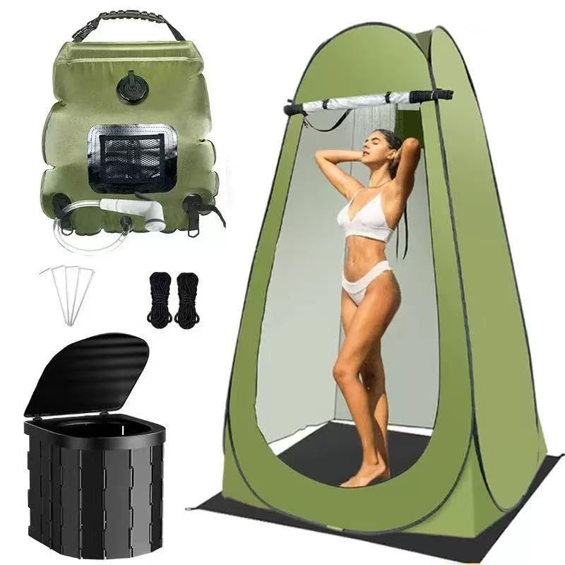 簡易トイレセット 防災トイレ 仮設トイレ 折りたたみ トイレテント 災害用 非常用 緊急 トイレ ポータブルトイレ 持ち運び 組立簡単 処理袋12枚 凝固剤なし 登山 渋滞 旅行 建設現場 キャンプ green 150 150 190
