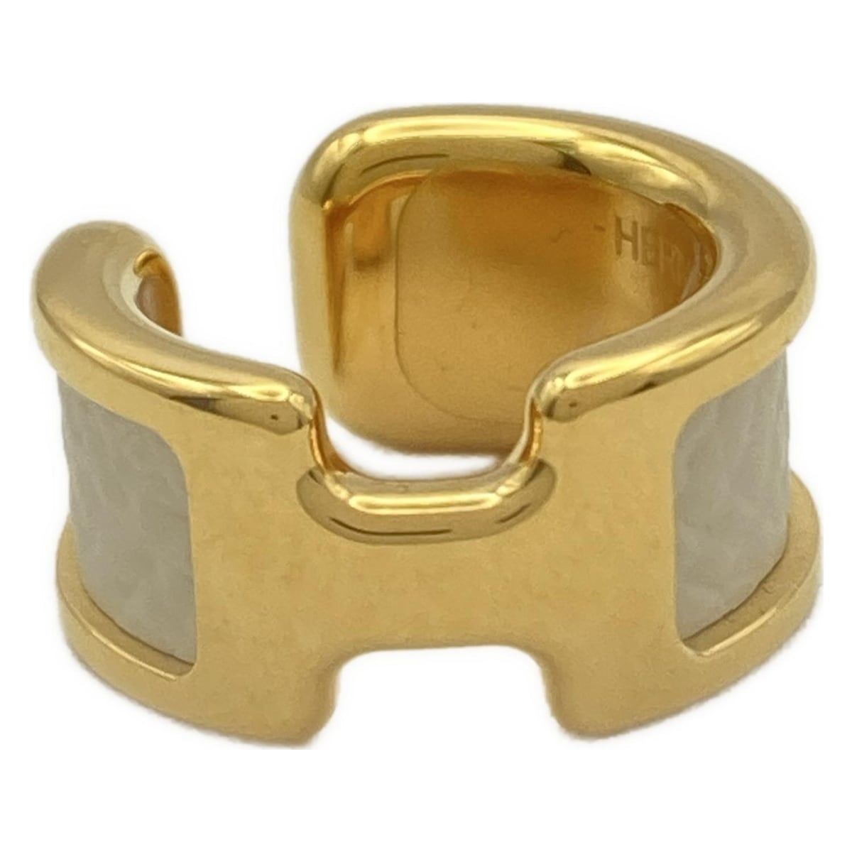 HERMES(エルメス) イヤリング美品 オランプ ゴールド×白 イヤーカフ（片側）/2025.09購入 【未使用品】 エルメス イヤーカフ オランプ  GM Hロゴ メタル GP リザード レザー ブラック 黒 ゴールド エルメス オランプ ラージ HERMES メンズ レディース イヤリング ...