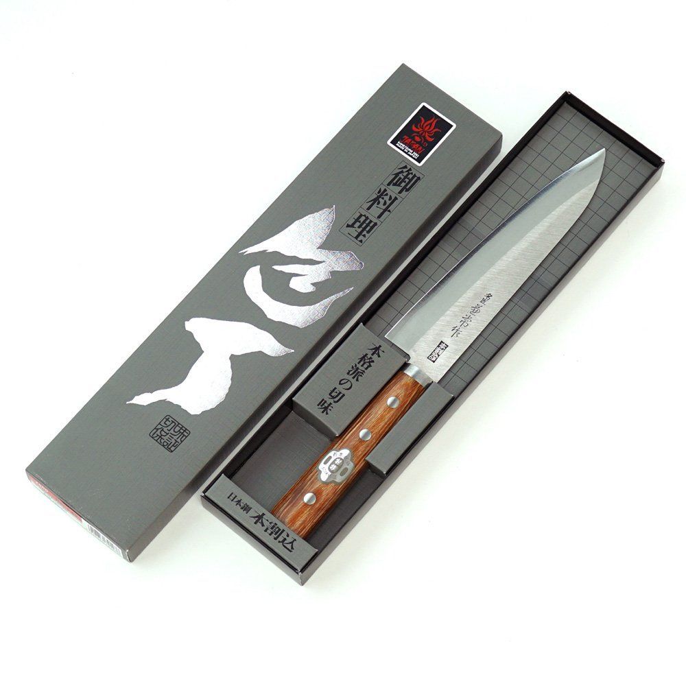 包丁 KC 147 名匠 関兼常作 DPステン割込口金付 赤合板柄 剣型 180 mm