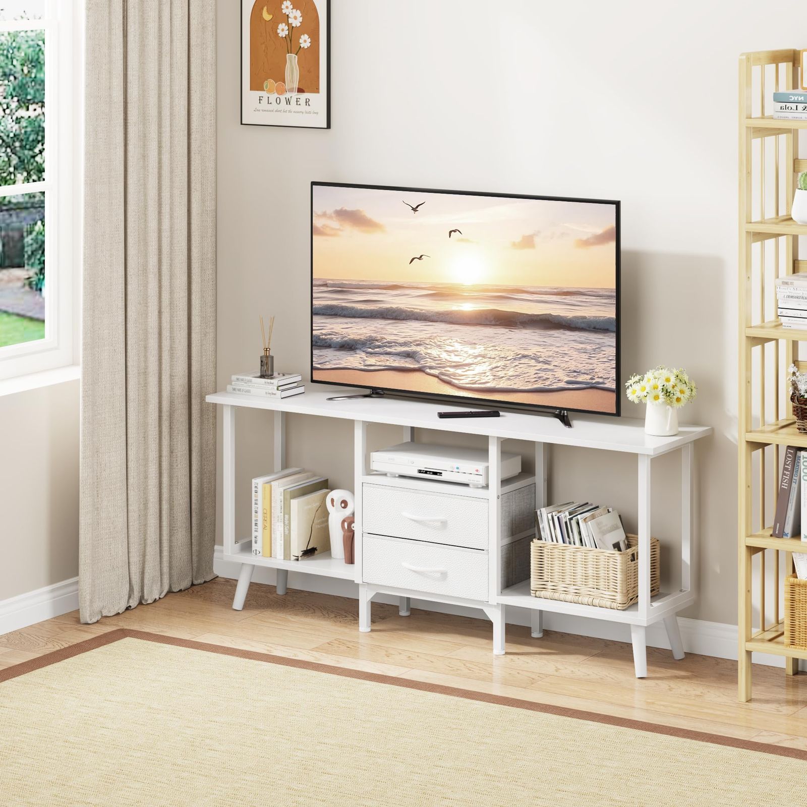 50インチまで対応 テレビ台 テレビボード ローボード TV台 収納 幅120cm 奥行30cm 高さ53cm 最大約50V型対応 オープン棚 ２つ引き出し 配線しやすい 省スペース設計 リビング 木製 ホワイト WWW_OPDRERGINERDOGAN_COM