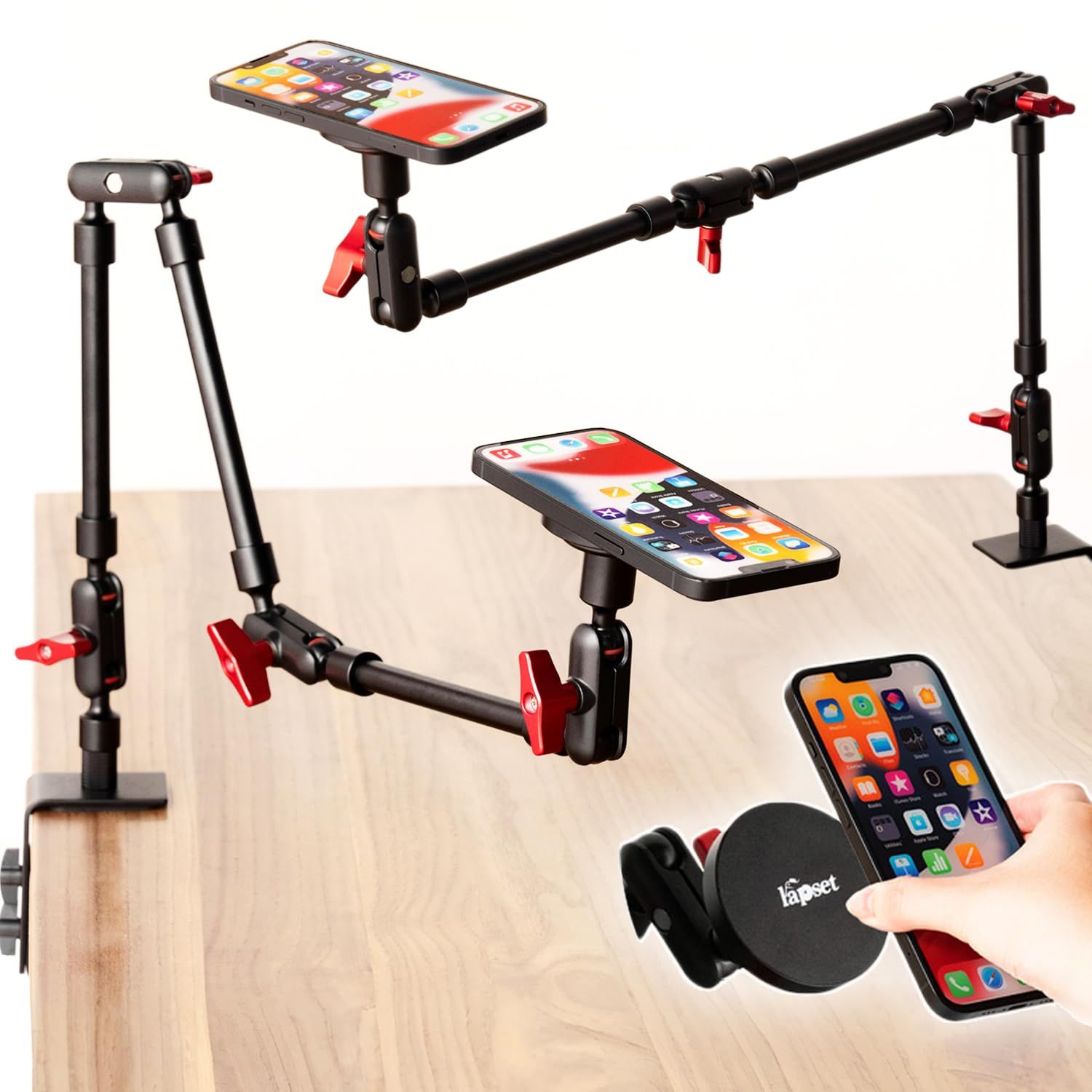 lapset マグアームPro1001 ワンタッチ脱着 スマホスタンド マジックアーム マグネットスタンド マグネット式スマホスタンド 俯瞰撮影 配信機材 オンライン会議 magsafe対応 強力マグネット 2段 3段伸縮式 3段式