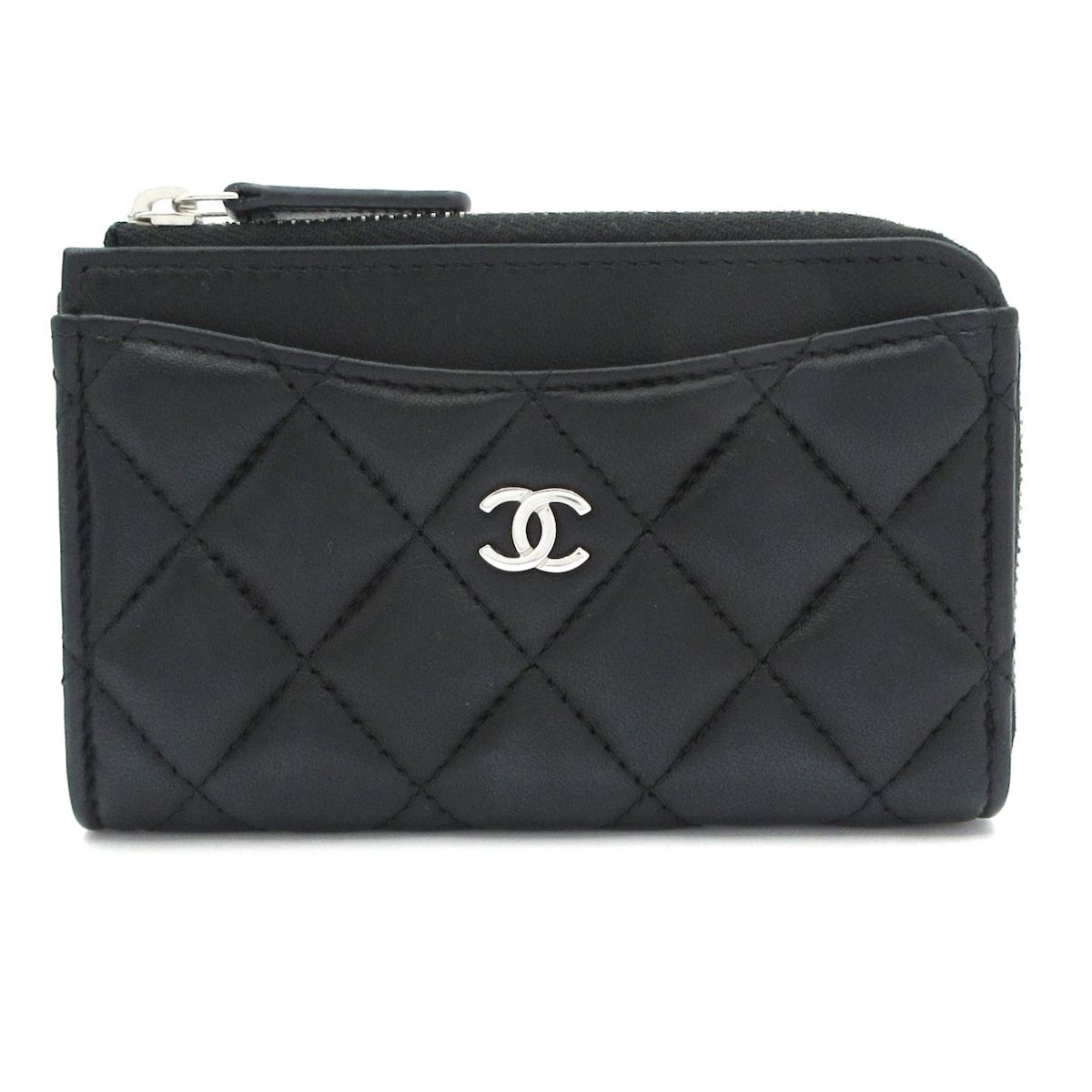 CHANEL シャネル コインケース クラシック ジップ カードケース マトラッセ AP3179 黒 シルバー金具 L字ファスナー カード入れ付き