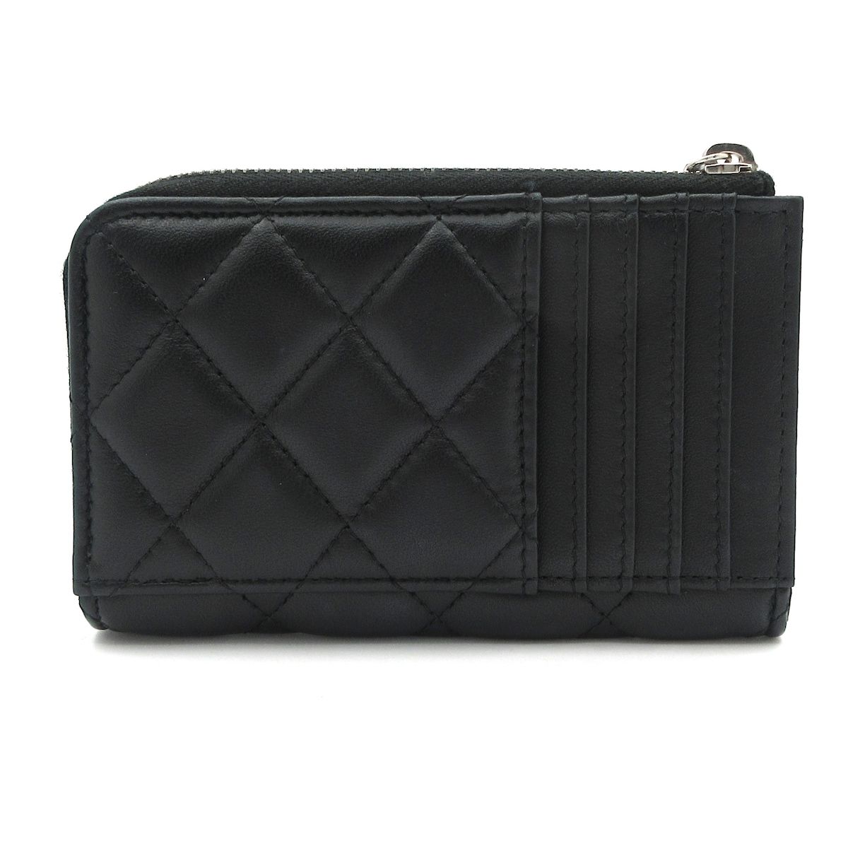 CHANEL シャネル コインケース クラシック ジップ カードケース マトラッセ AP 3179 黒 シルバー金具 L字ファスナー カード入れ付き