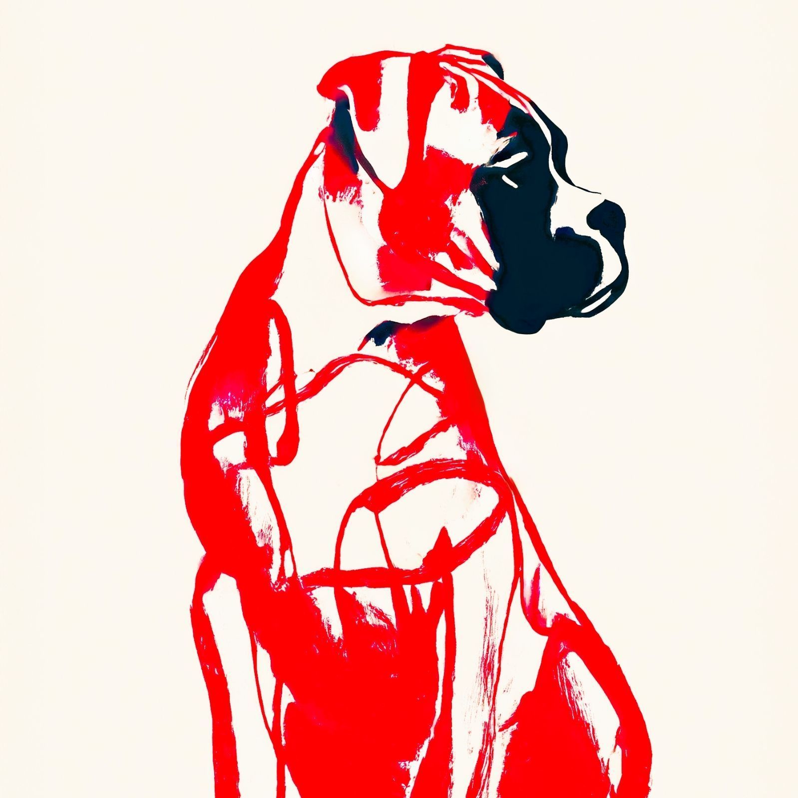 名入れOK【Red Line - ボクサー犬 No.1】アートポスター、ペットロス、北欧モダン、ミニマルインテリア、カフェスタイル