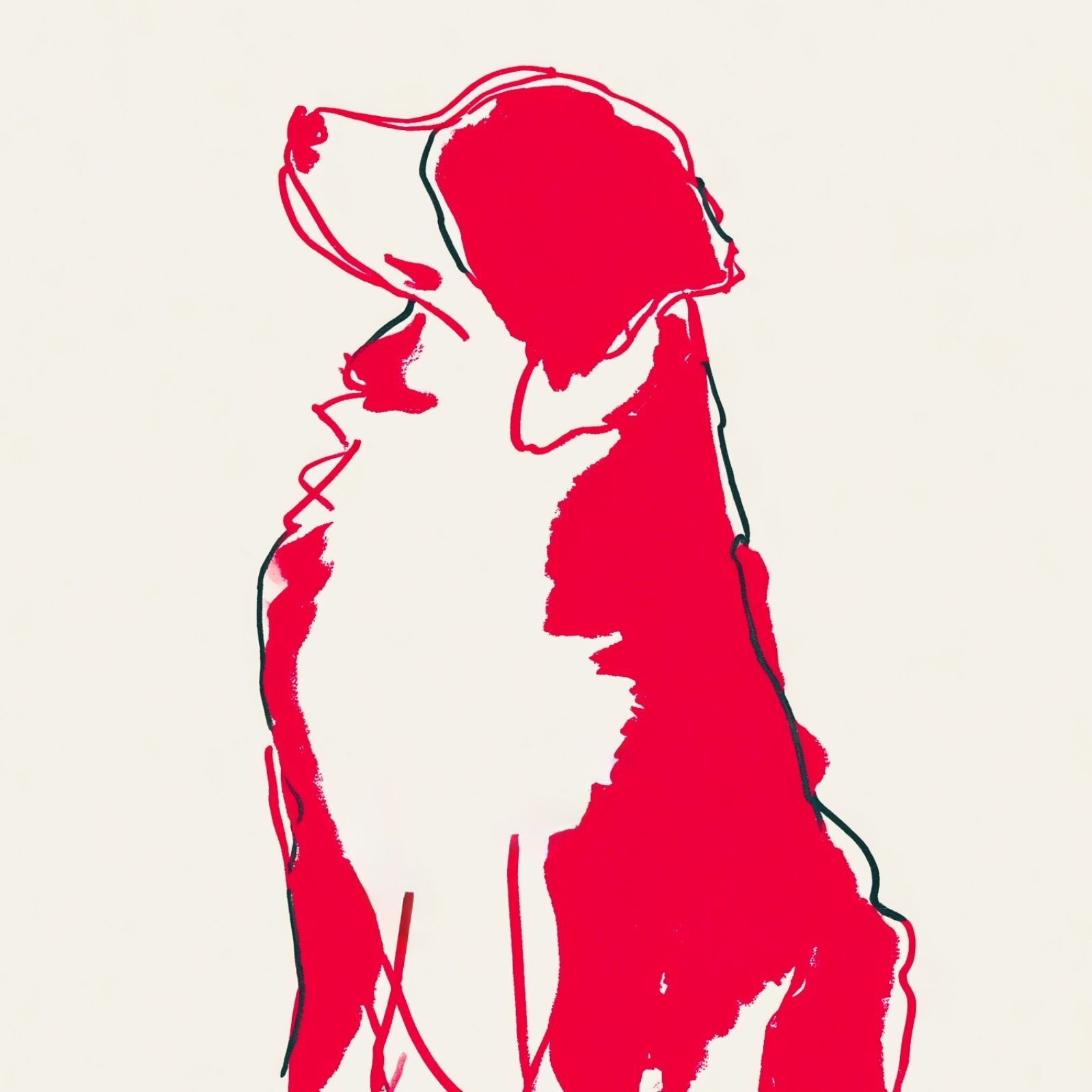 名入れOK Red Line - バーニーズマウンテン犬 No.1 アートポスター ペットロス 北欧モダン ミニマルインテリア カフェスタイル