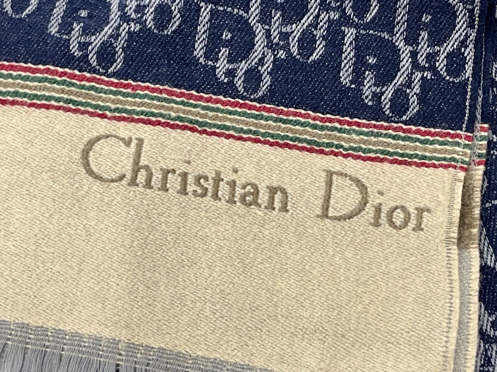 クリスチャンディオール　Dior　マフラー　ウール　ロゴ　トロッター　水色 Christian Dior クリスチャンディオール トロッター柄 総柄 ロゴ