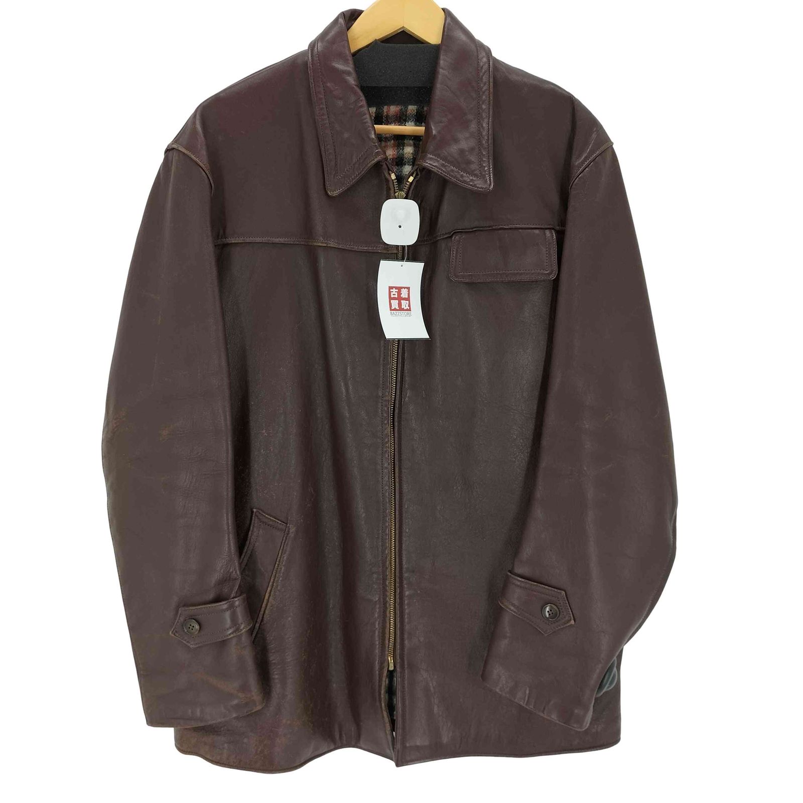 USED古着(ユーズドフルギ) 推定60-70S ECLAIRジップ 裏地チェック ジップアップレザージャケット メンズ 表記無 【中古】【ブランド古着バズストア】 ユーズドフルギ USED古着 推定60-70S ECLAIRジップ 裏地チェック