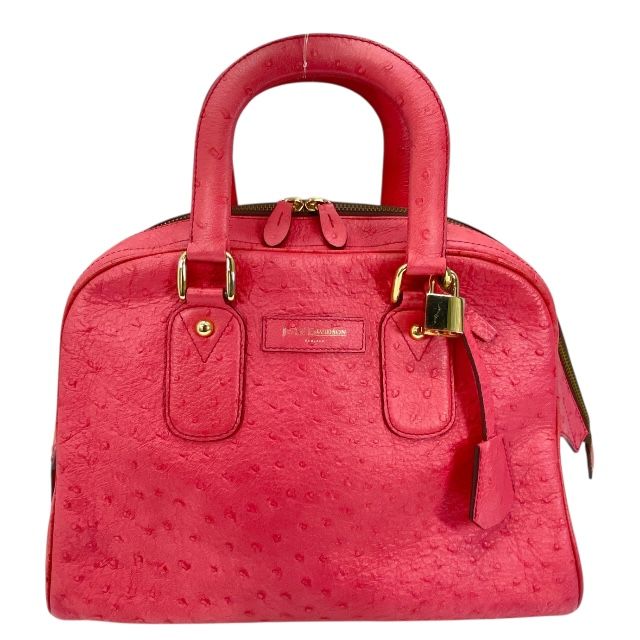 ジェイアンドエムデヴィッドソン オーストリッチ 型押し レザー ハンドバッグ ピンク ゴールド ロゴ J-M DAVIDSON レディース 人気 定番 上品 感 エレガント