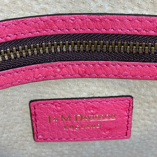  ジェイアンドエムデヴィッドソン オーストリッチ 型押し レザー ハンドバッグ ピンク ゴールド ロゴ J-M DAVIDSON レディース 上品 感 エレガント メッセンジャーバッグ ショルダーバッグ