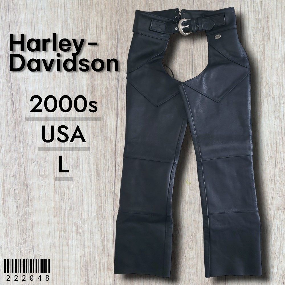 Harley Davidson ハーレーダビッドソン 2000 s 本革 肉厚 Chap Stock Leather レザーチャップス L 黒 W 31 34 革パン バイカー 牛革 サイドジップ レースアップ 定価40000