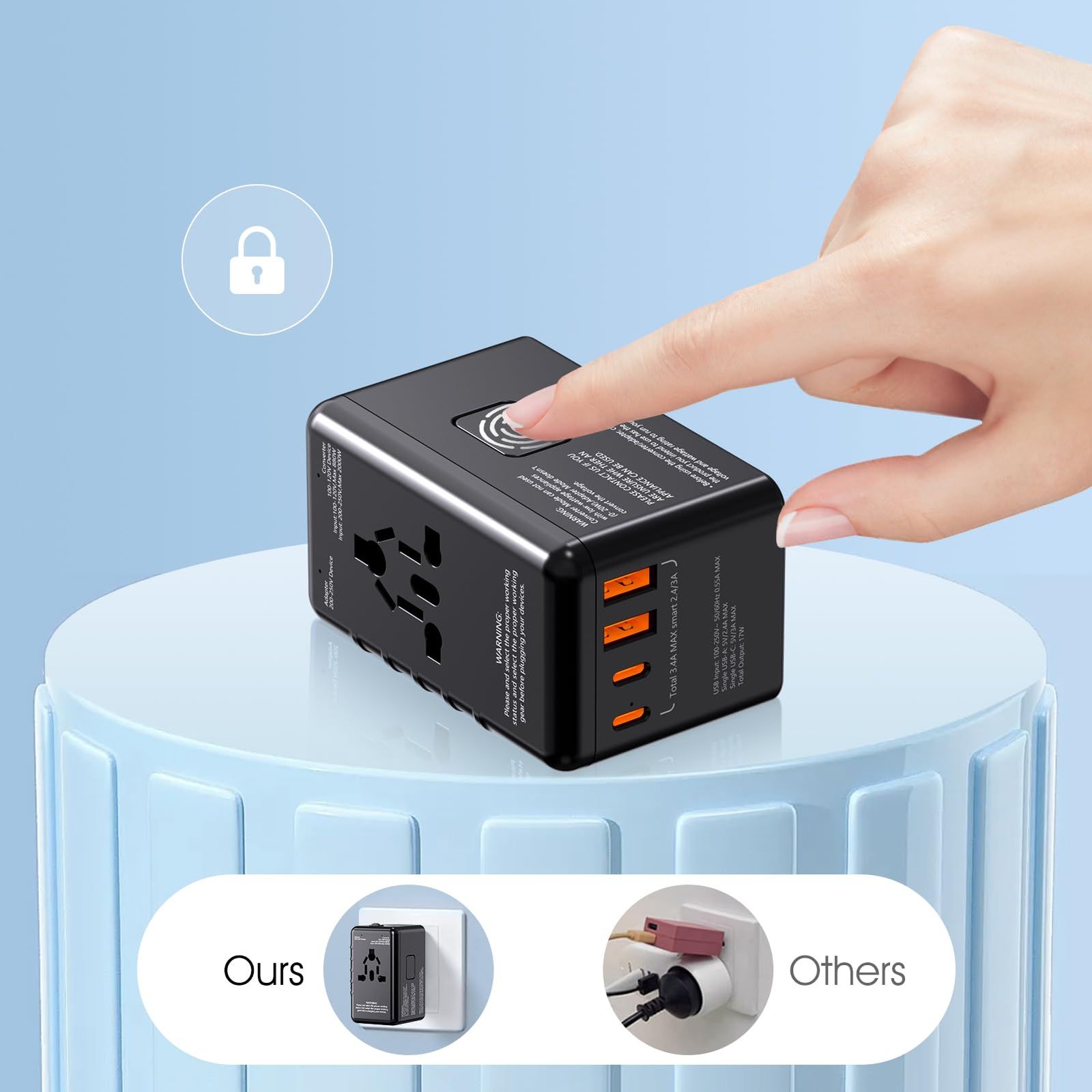 X-STAR アップグレード 5in1超小型変圧器 変換プラグ付き 全世界対応 海外旅行用 純正弦波 220Vから100V-110V 100V電気製品対応 韓国 中国 ヨーロッパ オーストラリア等200ヶ国対応 2USB 2Type-cポート 3 WWW_SMP1DAWEKUDUS_SCH_ID