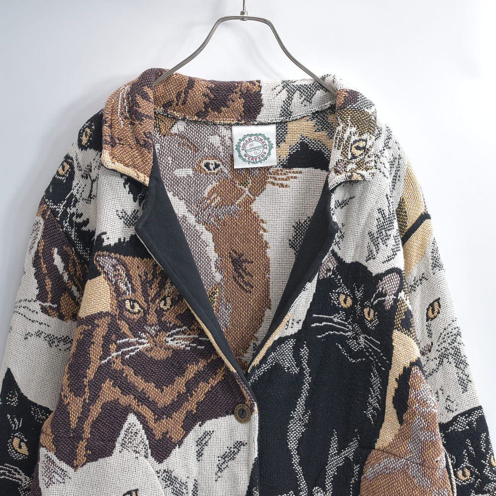USA製 SUGAR STREET WEAVERS ネコ ゴブラン ジャケット 90s USA製 Sugar Street Weavers シュガーストリートウィーバーズ