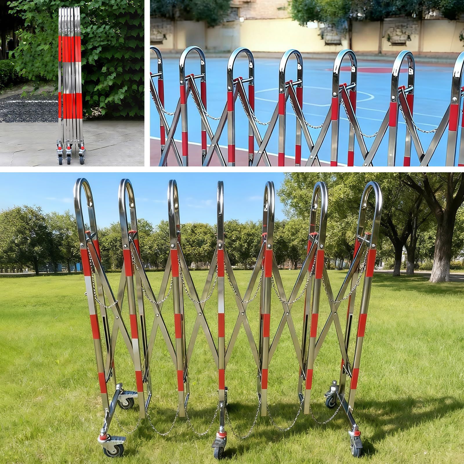 フェンス 柵 屋外 ステンレス鋼 伸縮フェンス キャスター付きな ポータブルで柔軟なモバイル バリケード オルガン タイプ ガードレール 門扉 駐車場 ガレージ 庭作り 遊び場 道路 工事 アウトドア 交通 侵入防止 防錆処理 設置簡単 1.1 3m