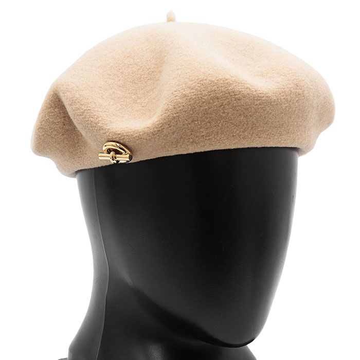 HERMES エルメス ベレー帽 ボニー セーラー アンカーチェーン ウール 帽子 小物 袋付属 レディース サイズ 56 ベージュ フランス製