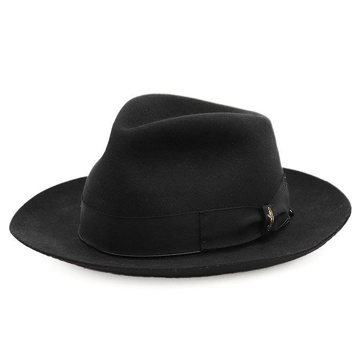 Borsalino ボルサリーノ フェルトハット ラビットファー リボン 中折れ帽 帽子 小物 メンズ レディース ユニセックス サイズ 57 ブラック 黒 イタリア製