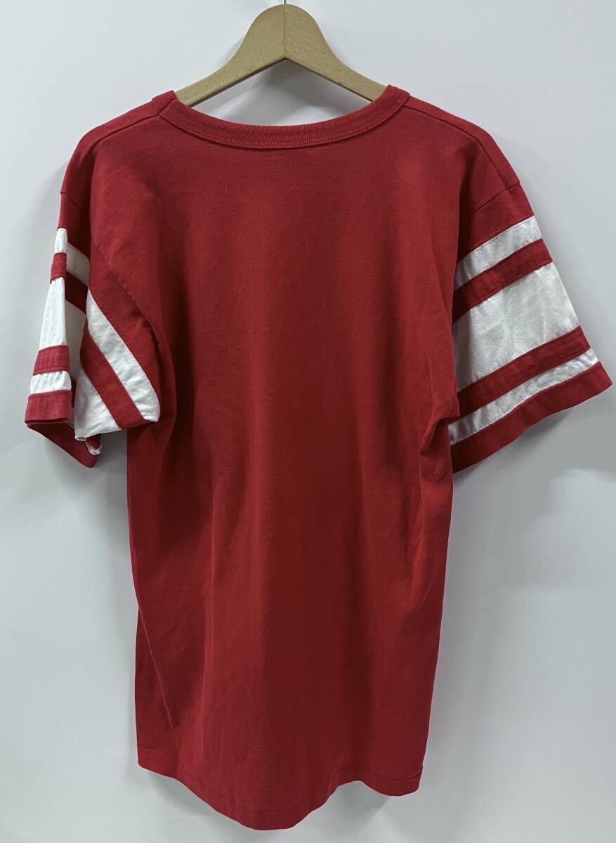 champion チャンピオン 半袖Tシャツ 80 S トリコタグ フットボールシャツ L レッド アメリカ製 サイズL ポリエステル50 コットン50
