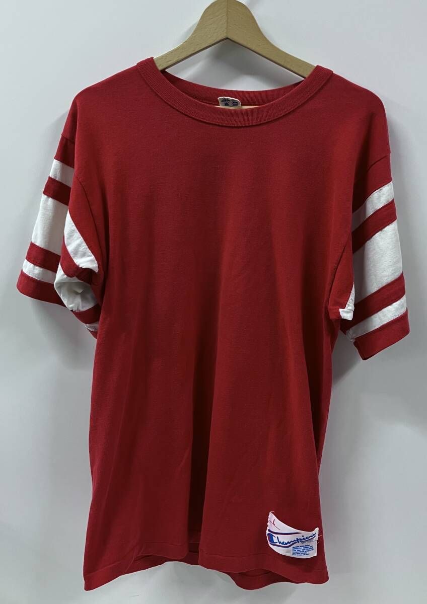 champion チャンピオン 半袖Tシャツ 80S トリコタグ フットボールシャツ L レッド アメリカ製 サイズL ポリエステル50 コットン50