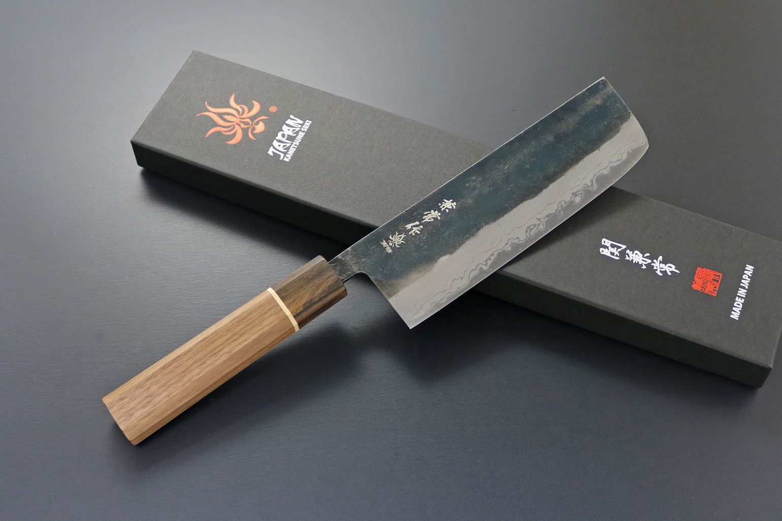 KC-473 兼常作 松炭焼 菜切包丁 165mm ウールナット ジリコテ 楓柄