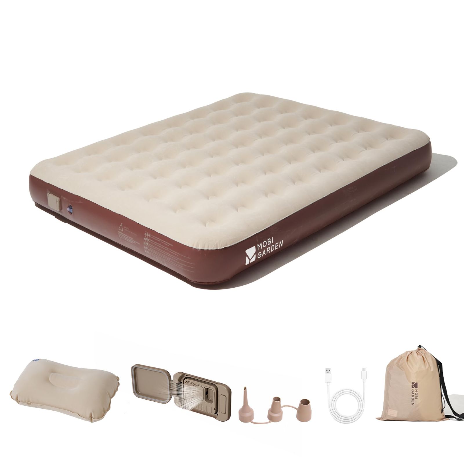 MOBI GARDEN 3人用 エアーベッド 200×180×26cm 電動ポンプ内蔵 折り畳み式 自動膨張 枕付き 耐荷重200kg 通気性 快適性 持ち運び便利 コンパクト 来客 防災 車中泊 引越し 自宅 アウトドア ファミリー 収納袋付き