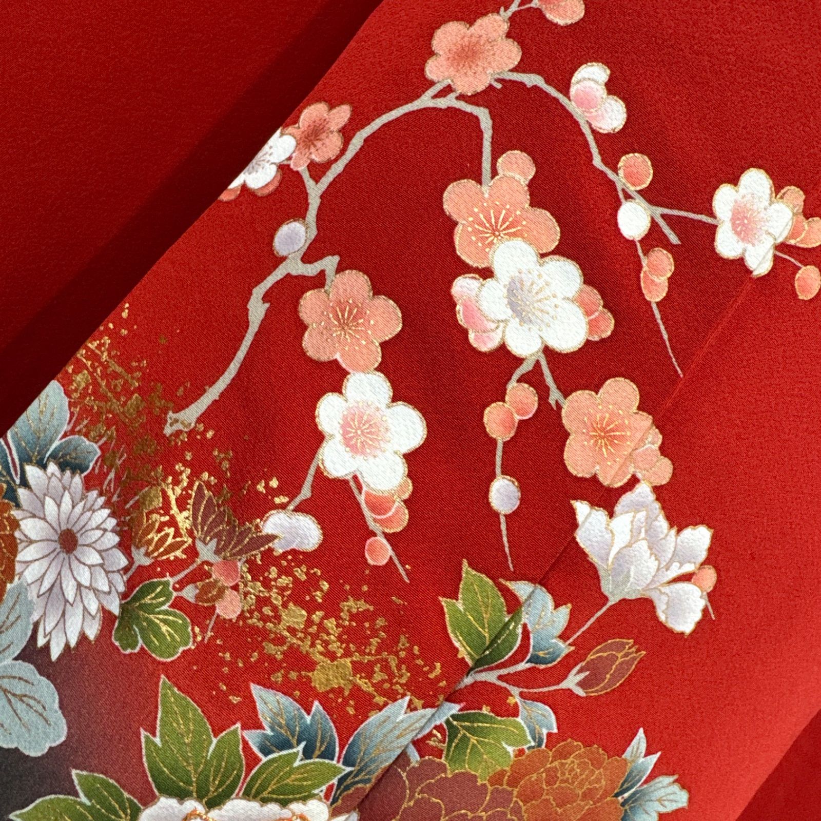 振袖フルセット(7点)・古典柄・金駒刺繍・牡丹・笹・菊・梅・FS049