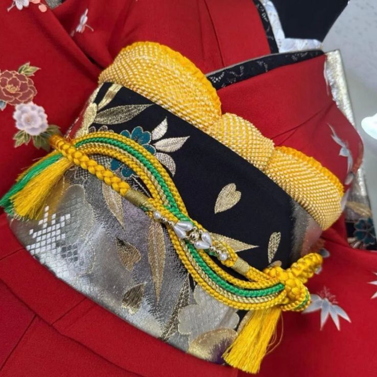 振袖フルセット(7点)・古典柄・金駒刺繍・牡丹・笹・菊・梅・FS049