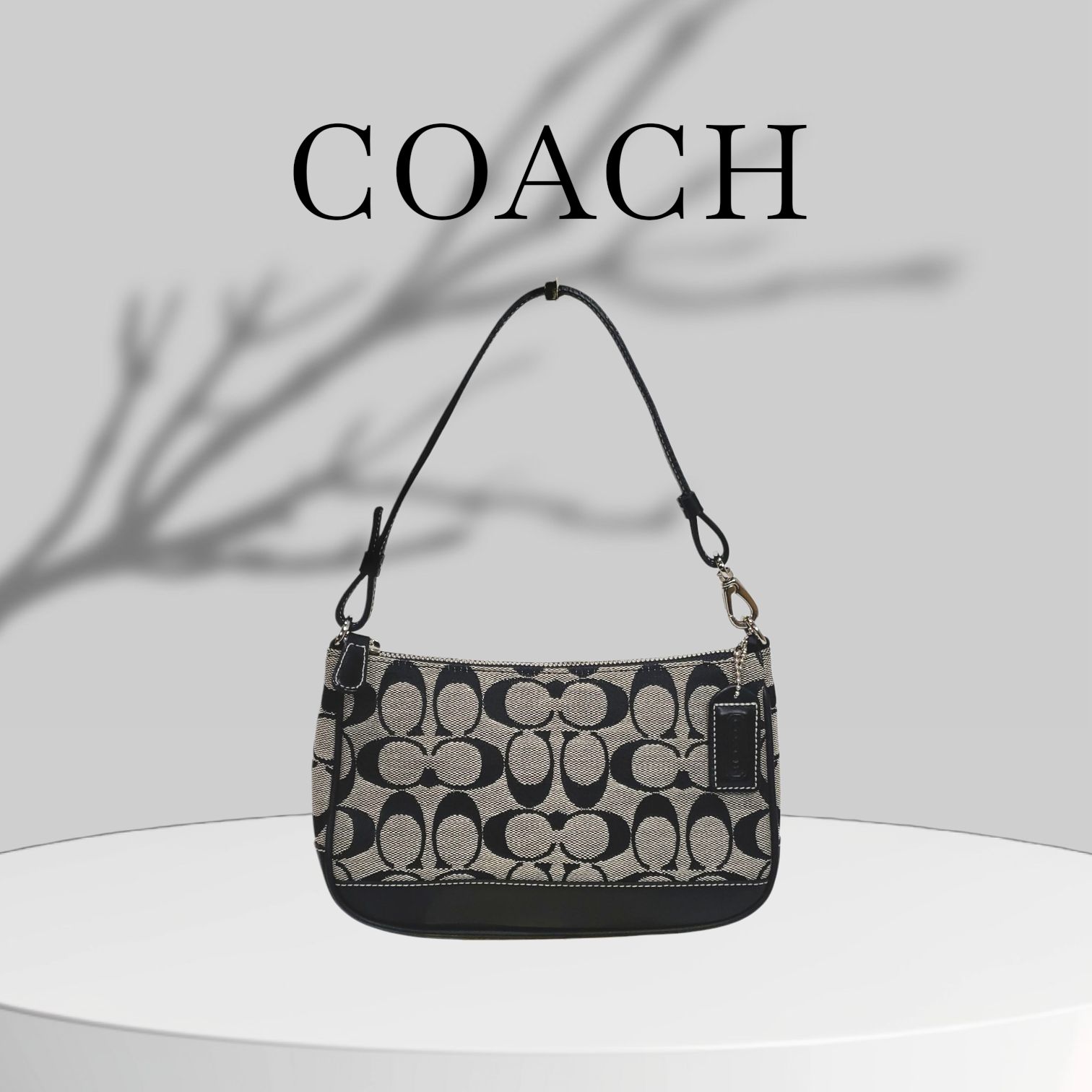 COACH アクセサリーポーチ シグネチャー ブラック ナイロン スウェード