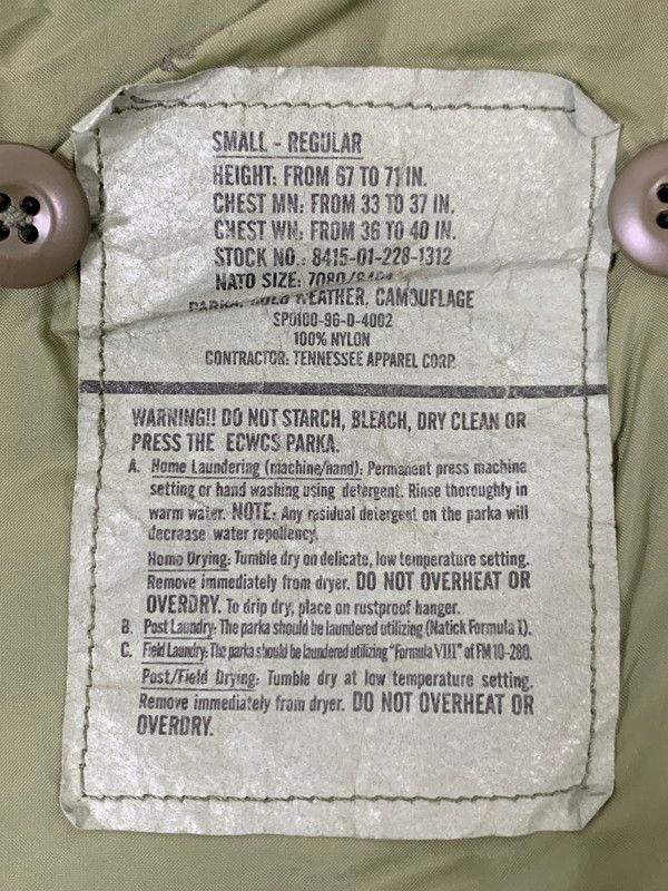 中古品】 U.S.ARMY ユーエスアーミー SPO100-96-D-4002 ECWCS GEN1 GTX 