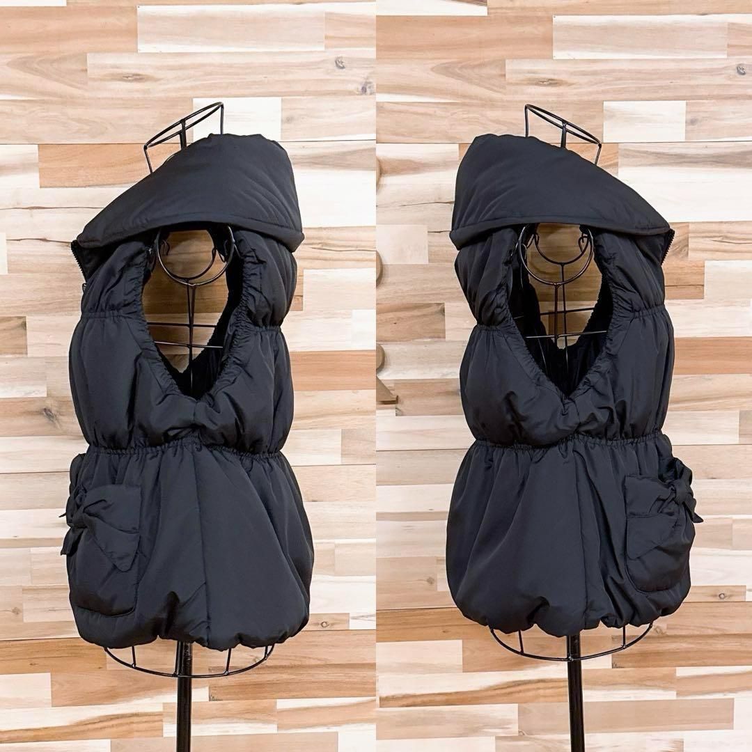 美品【ピンクハウス】ボリューム ジップアップ 中綿 ベスト リボン