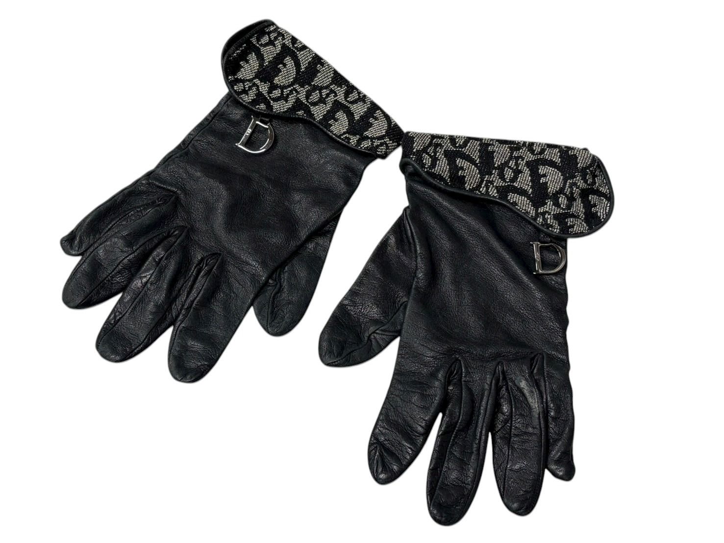 CHRISTIAN DIOR クリスチャンディオール トロッターライン グローブ キャンバス ジープスキン Dチャーム ネイビー ブラック 4b008262