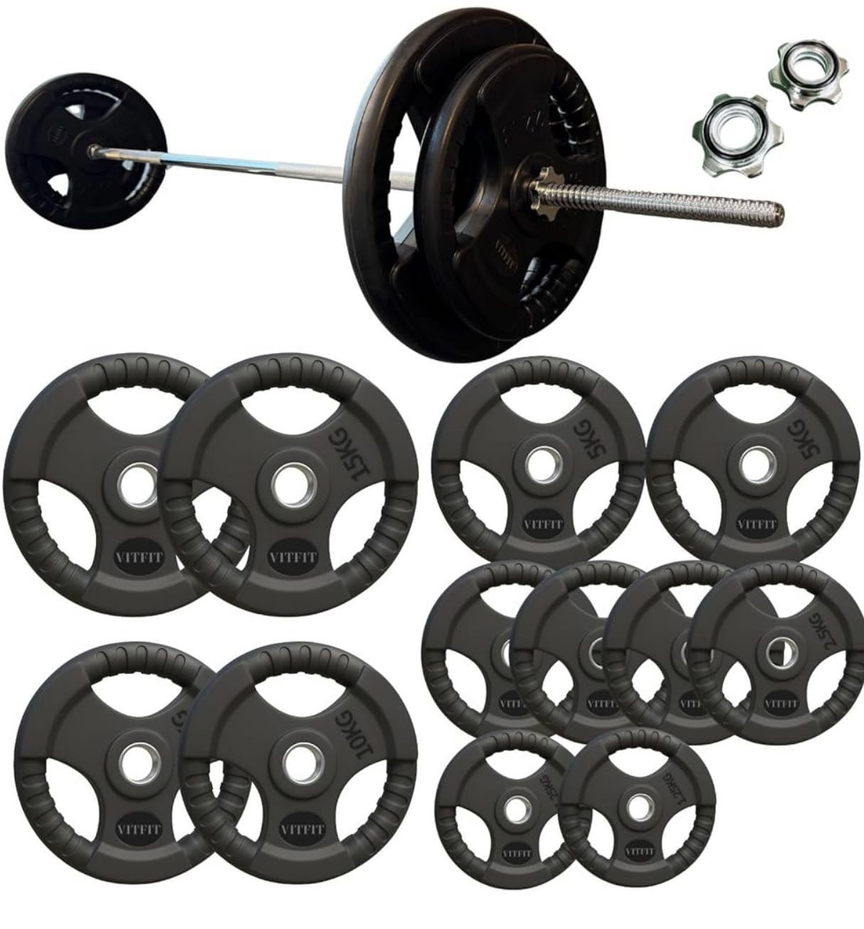 バーベルプレート トレーニングバー セット 計80kg 15kg×2枚 10kg×2枚 5kg×2枚 2.5kg×4枚 1.25kg×2枚 バーベルシャフト 180cm
