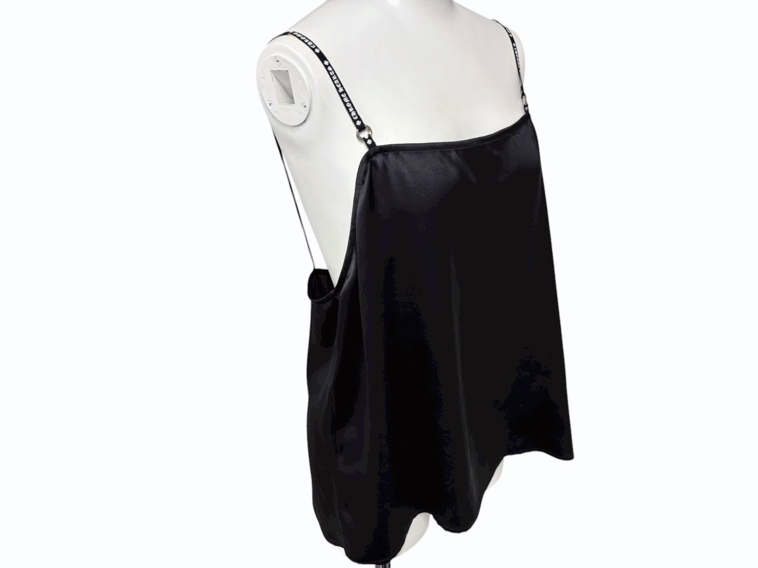 CHROME HEARTS クロムハーツ SHIRT W A LA MODE シルクキャミソール サイズL ブラック シルバー925 ロゴストラップ 4b008717