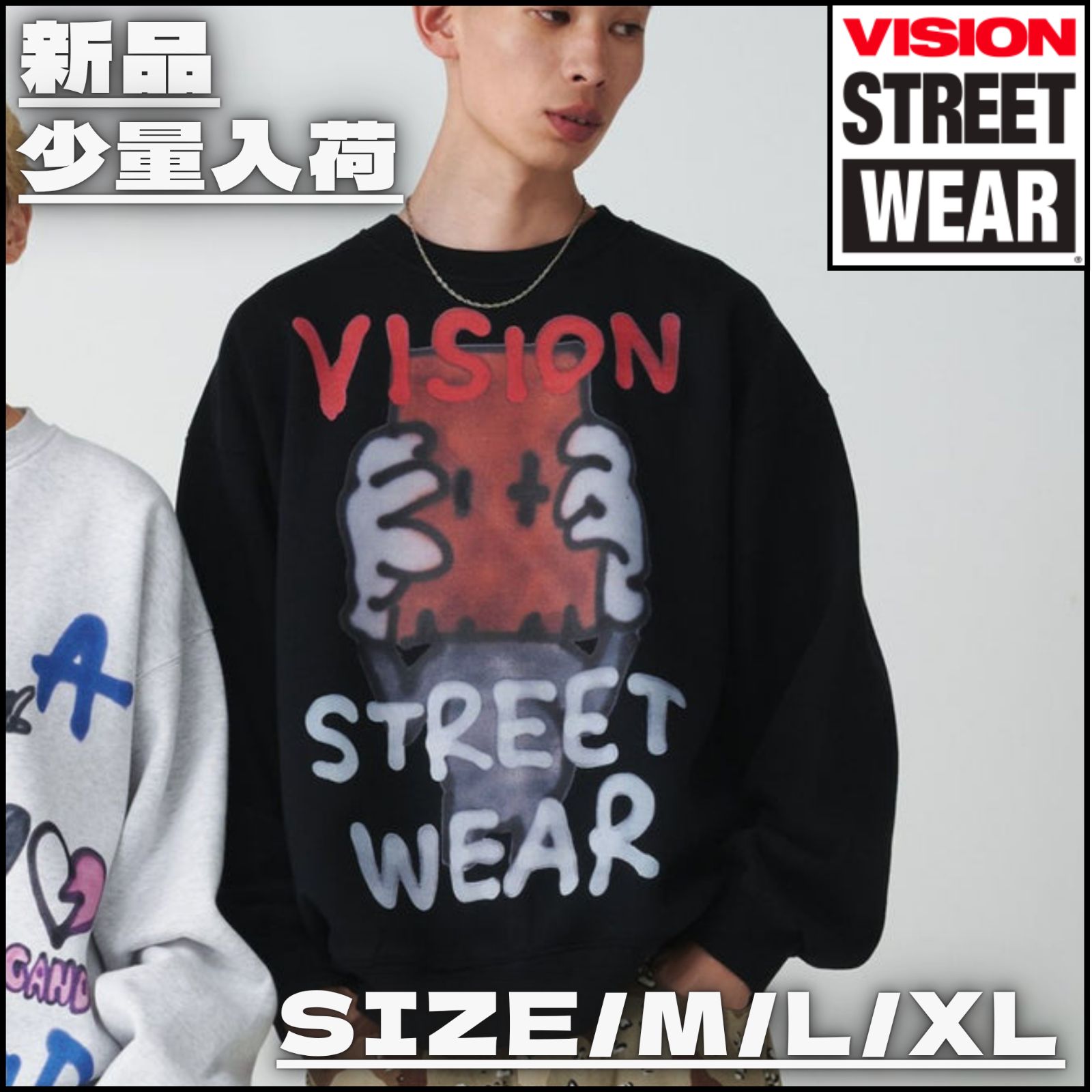 新作】【VISIONSTREETWEAR✖guernika・ANONYMOUSトレーナー（ブラック 