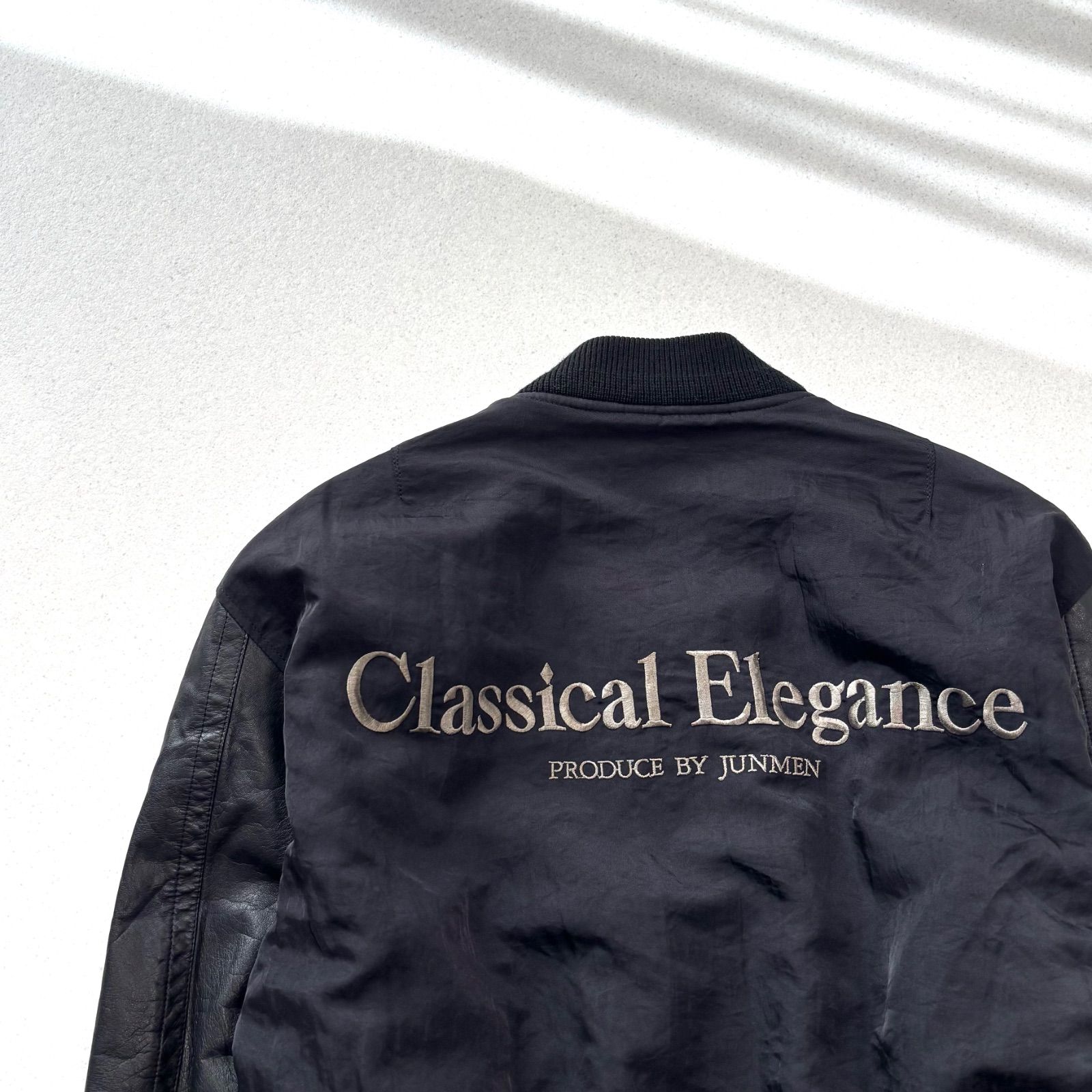 jun men leather bomber jacket black M ジュンメン レザー ナイロン